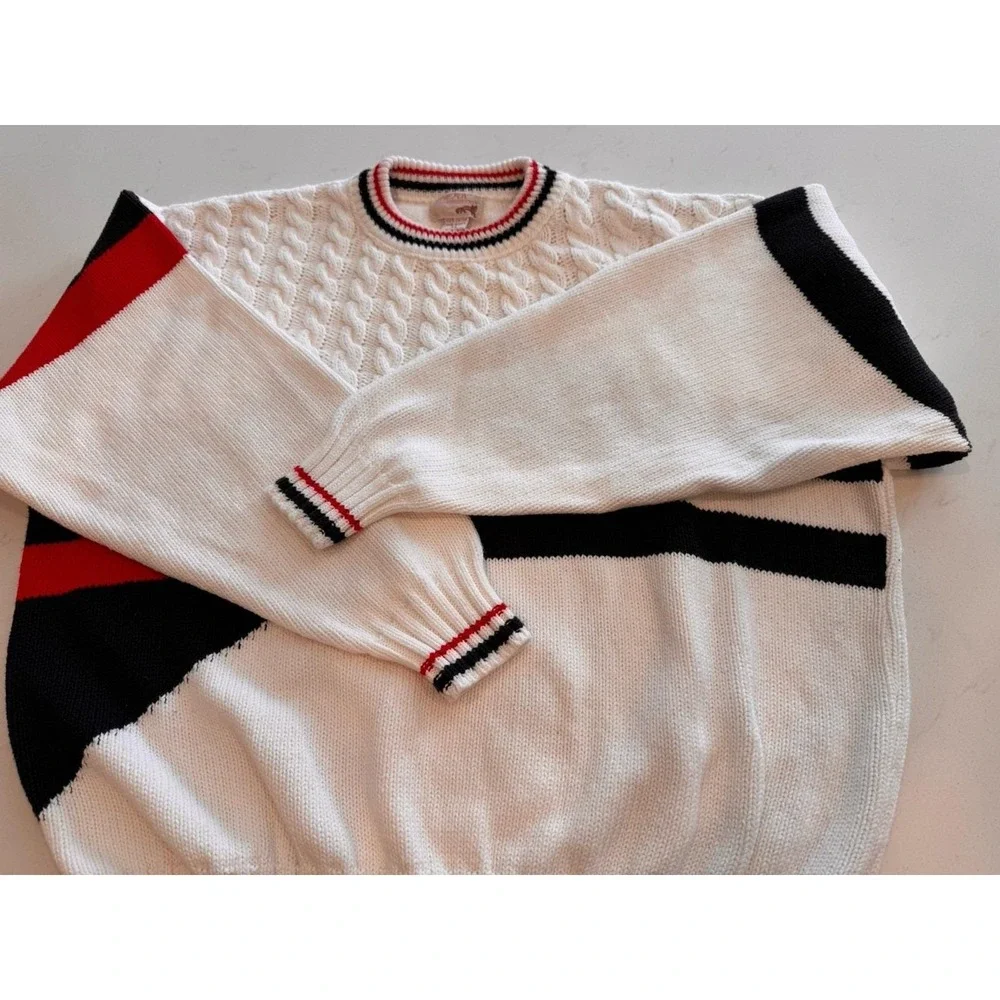 VTG Fox Collection 80s Cable Knit Sweater XL‎ Nautical Preppy Tennis Pull Over